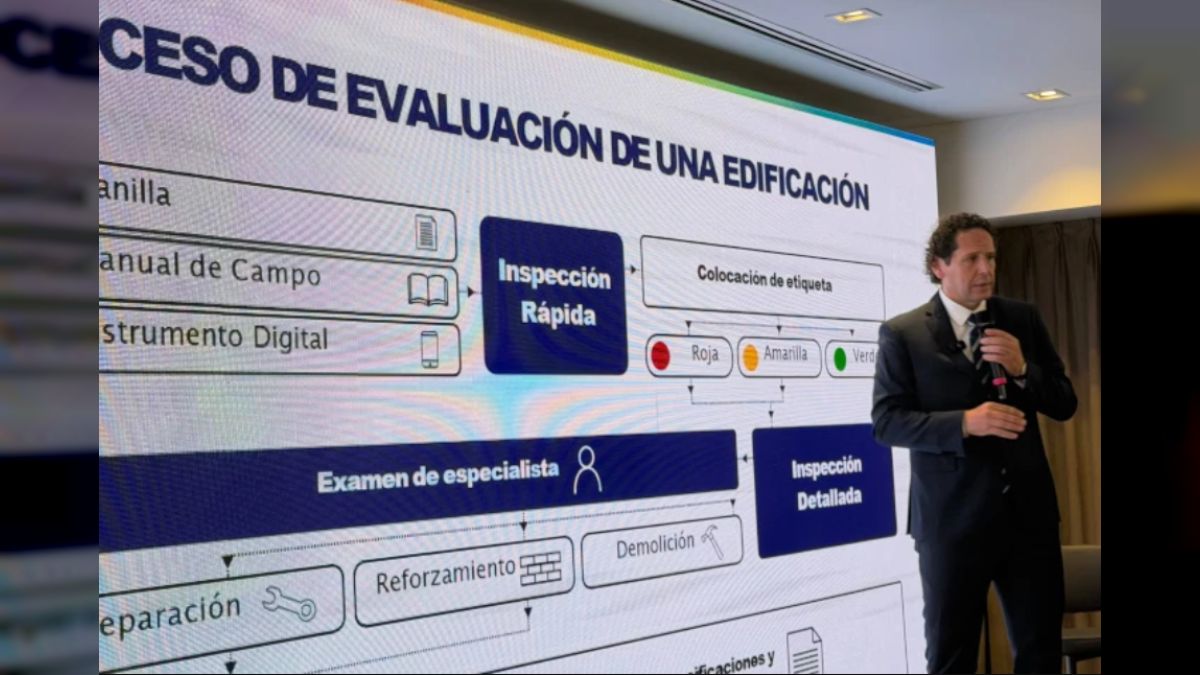 Francisco Garcés expone el proceso de evaluación de una edificación ante una pantalla
