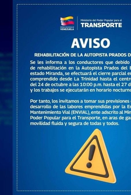Aviso oficial sobre trabajos de rehabilitación en una autopista